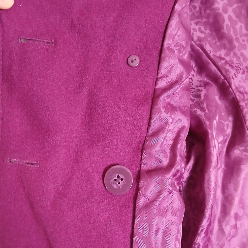 GUESS Womens Magenta Purple Double Breasted Pea Coat Leopard Print Lining - Picture 8 of 16